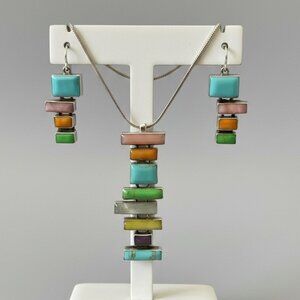 Italian Silver (925) and Gemstone Necklace and Earring Set